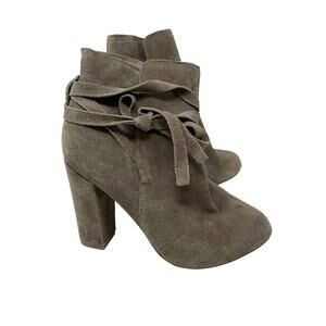 Steve Madden Womens 7 Taupe Loreen Suede Leather Tie Strap Ankle Booties Almond
